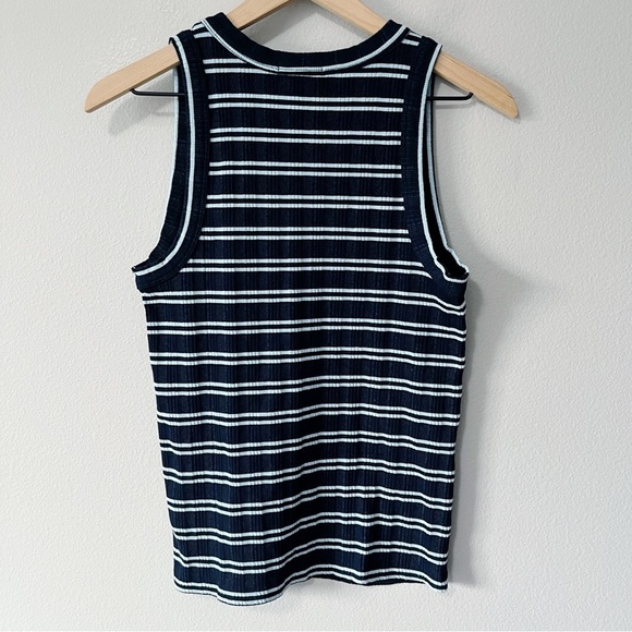 Sundry Variegated Rib Stripe High Crew Neck Tank Top Deep Navy Blue Size Large - Picture 6 of 10